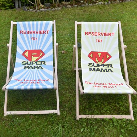 Eltern Liegestuhl Super Mama & Super Papa Geschenkidee Geburtstag 2 Stück