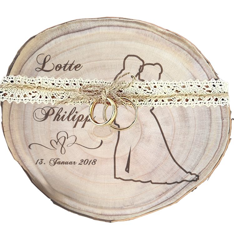 Baumscheibe mit Gravur 30 cm Brautpaar Namen und Datum Hochzeit Jahrestag Baumscheibe mit Gravur Lotte & Philipp 13. Januar 2018 mit Doppelherzen und Brautpaar-Motiv