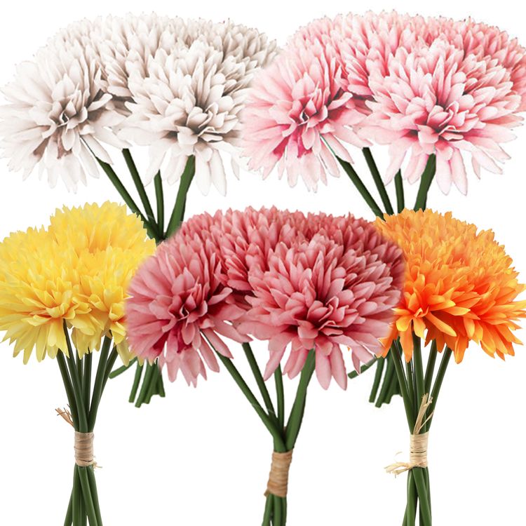 Kunstblumen 6 Dahlien Blumenstrauß 26 cm lang Vintage Tisch-Deko