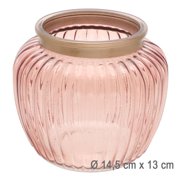 Vase Rosa 14,5 x 13 cm Glasvase Kerzenhalter Tisch-Deko Hochzeit Geburtstag Vase Rosa von Vorne