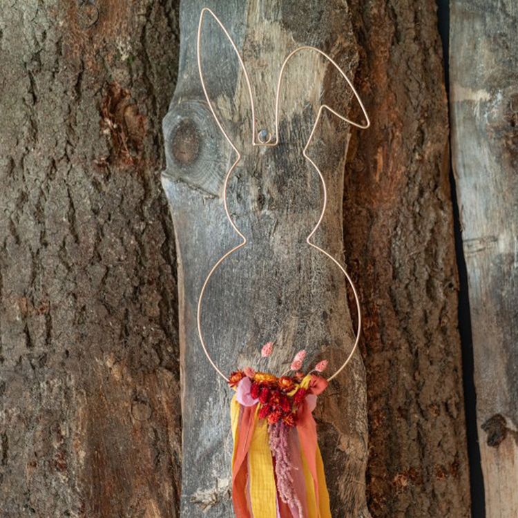 Wandkranz Hase Ostern Gold aus Metall 25 x 59 cm zum Basteln & Dekorieren Wandkranz aus Metall in Hasenform