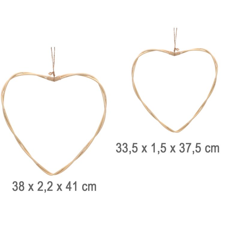 Rattan-Herzen 2 Stück 38 und 33 cm Kranz zum Dekorieren & Basteln Deko Hochzeit