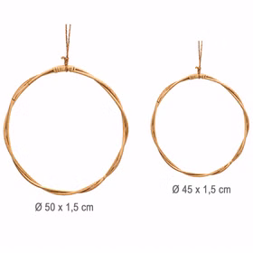 Große Rattan-Kranz rund 2er Set 50 & 45 cm Natur Deko zum Basteln Boho Vintage Bastelbedarf SALE Hochzeit Dekoration Bastelmaterial Türdeko Geschenk 2er-Set Rattan-Kranz mit Maßangaben.