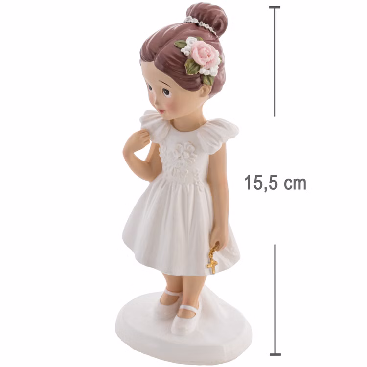 Kommunion Deko Tortenfigur für Kommunionskuchen Mädchen mit Kreuz 15,5 cm weiß Feier Party-Deko Party-Zubehör Erstkommunion Tortenfigur Kommunion Jugendweihe Tisch-Deko Maßangaben Kommunionsfigur Mädchen Höhe 15,5 Zentimeter.
