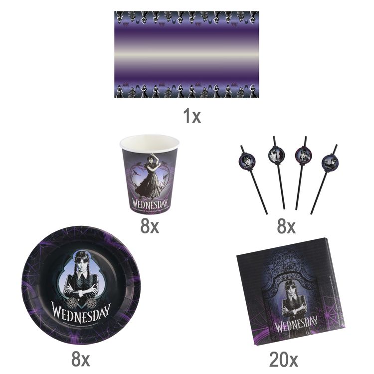 Wednesday Party-Set Halloween Tisch-Deko 45-tlg. Party-Deko Wednesday Party-Set Gesamtübersicht