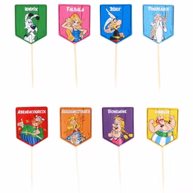  8 Zahnstocher mit verschiedenen Asterix und Obelix-Motiven zum Dekorieren für Muffins, Cupcakes oder Kuchen