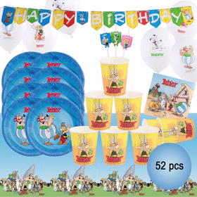 Asterix & Obelix 52-teiliges Party-Set mit Partygeschirr, Ballons, Girlande und Tischdecke für Kindergeburtstag.