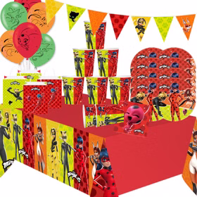 Miraculous Party-Set Ladybug & Cat-Noir Tisch-Deko 48-tlg. Party-Zubehör Kindergeburtstag gedeckter Tisch Geschirr Party-Geschirr Fasching Karneval Mottoparty Übersicht Party-Set Miraculous mit Pappgeschirr