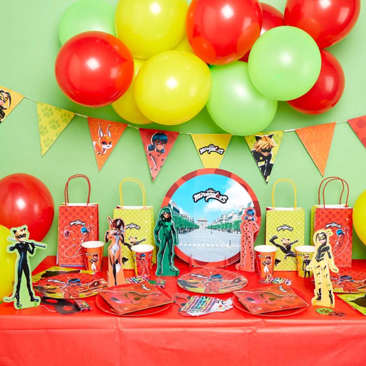 Übersicht Party-Set Miraculous mit Pappgeschirr bestehend aus 40 Teilen