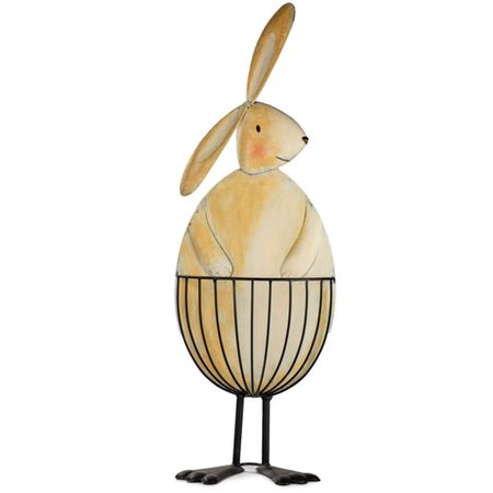 XXL Hase 80 cm mit Korb aus Metall Osterhase Osternest Oster-Deko