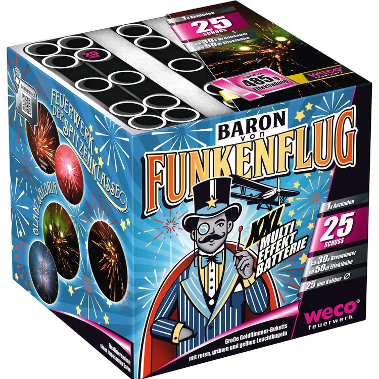 Baron Funkenflug Feuerwerk Batterie 30 Sek. von Weco für Silvester oder Geburtstagsfeuerwerk