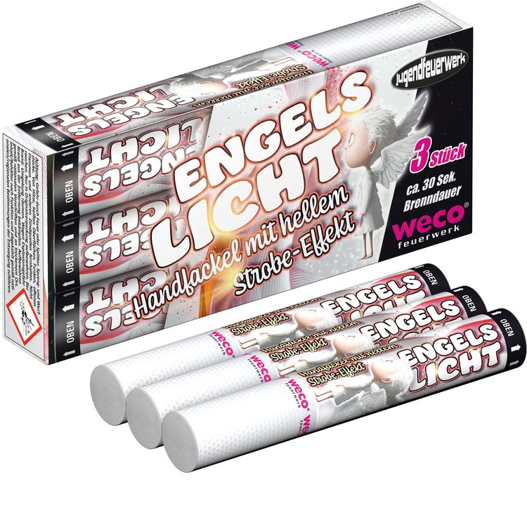 Engelslicht Bengalfeuer Weiß Blinkend, Bengalo 3er Pack von Weco