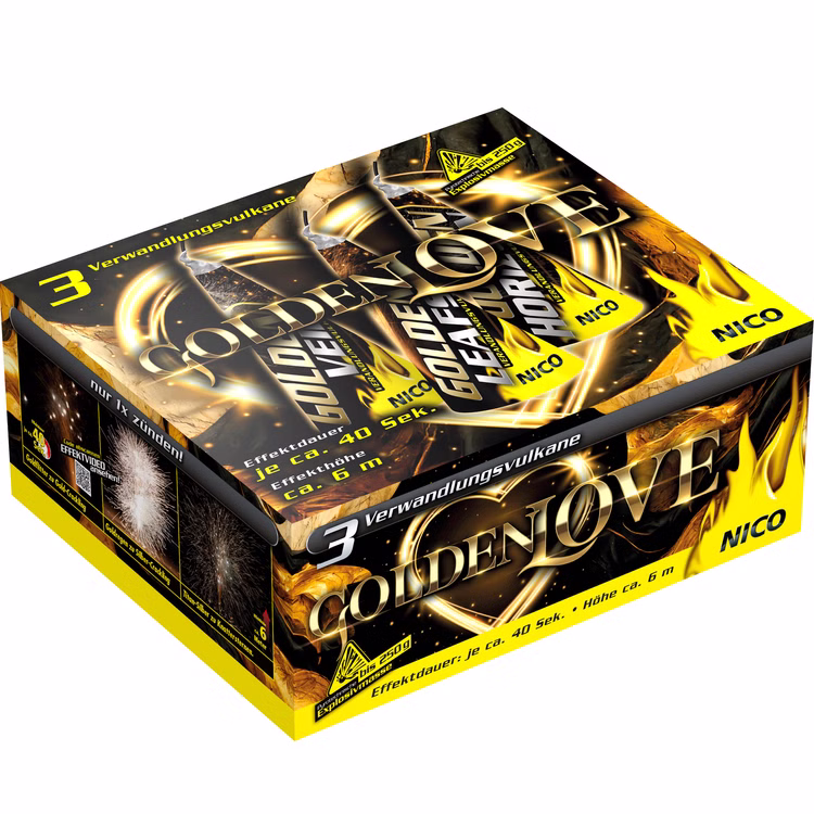 Golden Love - 3er Vulkan mit je 40 Sek. von Nico, leises Feuerwerk Golden Love - 3er Vulkan mit je 40 Sek. von Nico, leises Feuerwerk