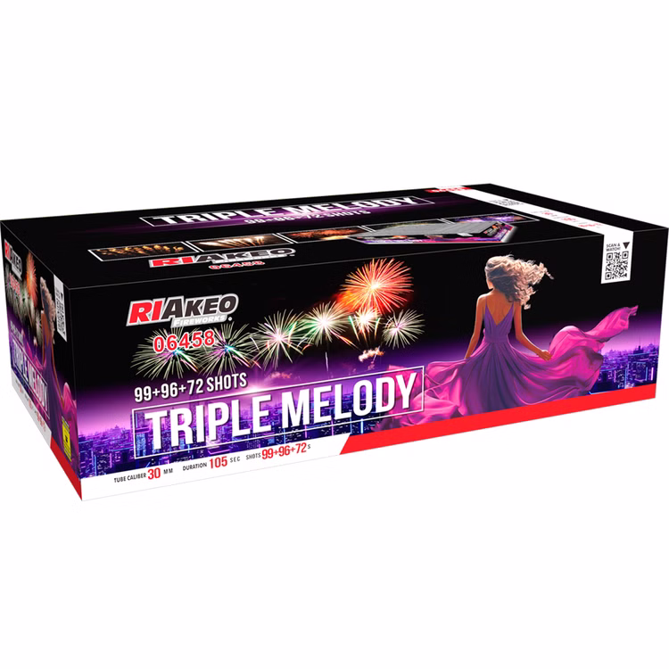 Triple Melody Verbundfeuerwerk 105 Sek. von Riakeo Silvesterfeuerwerk, Geburtstagsfeuerwerk Triple Melody Verbundfeuerwerk 105 Sek. von Riakeo Silvesterfeuerwerk, Geburtstagsfeuerwerk