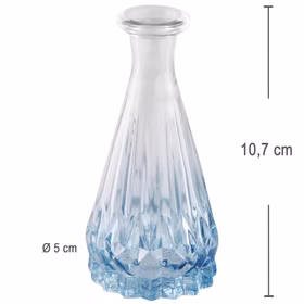 Mini Vase Alexandrin Glasvase 10,7 cm Farbverlauf Blau Tisch-Deko Hochzeit Geburtstag Blumenvase dekorative Vase gedeckter Tisch Blaue Glasvase mit Rillenstruktur, Maße: 10,7 cm hoch, 5 cm Durchmesser.