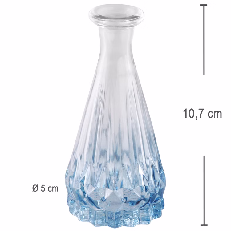 Mini Vase Alexandrin Glasvase 10,7 cm Farbverlauf Blau Tisch-Deko Hochzeit Geburtstag Blumenvase dekorative Vase gedeckter Tisch Blaue Glasvase mit Rillenstruktur, Maße: 10,7 cm hoch, 5 cm Durchmesser.