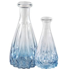 Zweiteiliges Vasen-Set mit blauem Farbverlauf aus Glas von Vorne