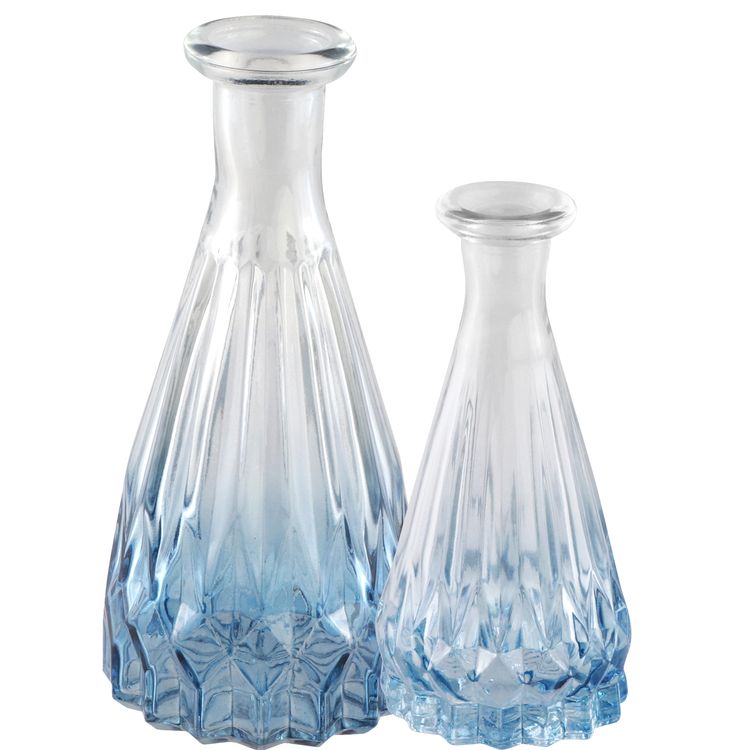 Zweiteiliges Vasen-Set mit blauem Farbverlauf aus Glas von Vorne