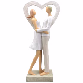 Brautpaar Figur Stehend Liebe Weiß mit Herz Tischdeko Hochzeits-Deko Tisch-Deko Deko-Ideen Geschenkidee Braut & Bräutigam Figur eines Paares in Weiß im Herzrahmen, stehend und umarmend, auf rechteckigem Sockel.