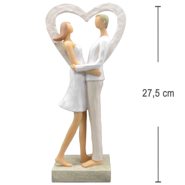 Brautpaar Figur Stehend Liebe Weiß mit Herz Tischdeko Hochzeits-Deko Figur eines Paares in Weiß im Herzrahmen, stehend und umarmend, auf rechteckigem Sockel.