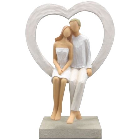 Brautpaar Figur Sitzend Liebe Weiß mit Herz Tischdeko Hochzeits-Deko