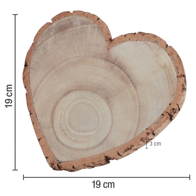 Baumscheibe Herzform Rustikales Holzherz 19 cm Tischdeko Hochzeit Geburtstag Herzförmige Baumscheibe aus Naturholz mit sichtbaren Jahresringen.