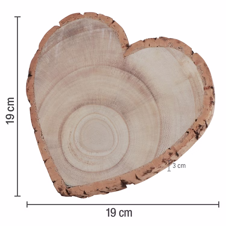 Baumscheiben-Set 3 Stück Herzform Rustikale Holzherzen 19, 23 & 30 cm Tischdeko Vintage Dekoration Geburtstag Hochzeit Jubiläum Muttertag Deko-Ideen Herzförmige Holzscheibe, naturbelassen, Maße 19 x 19 x 3 cm.