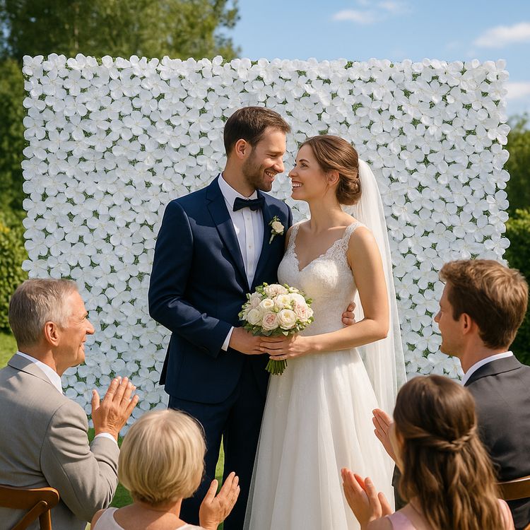 Blumenwand Weiß 100 x 300 cm künstliche Blütenwand Deko Hochzeit & Geburtstag Aufgerollte Blumenwand