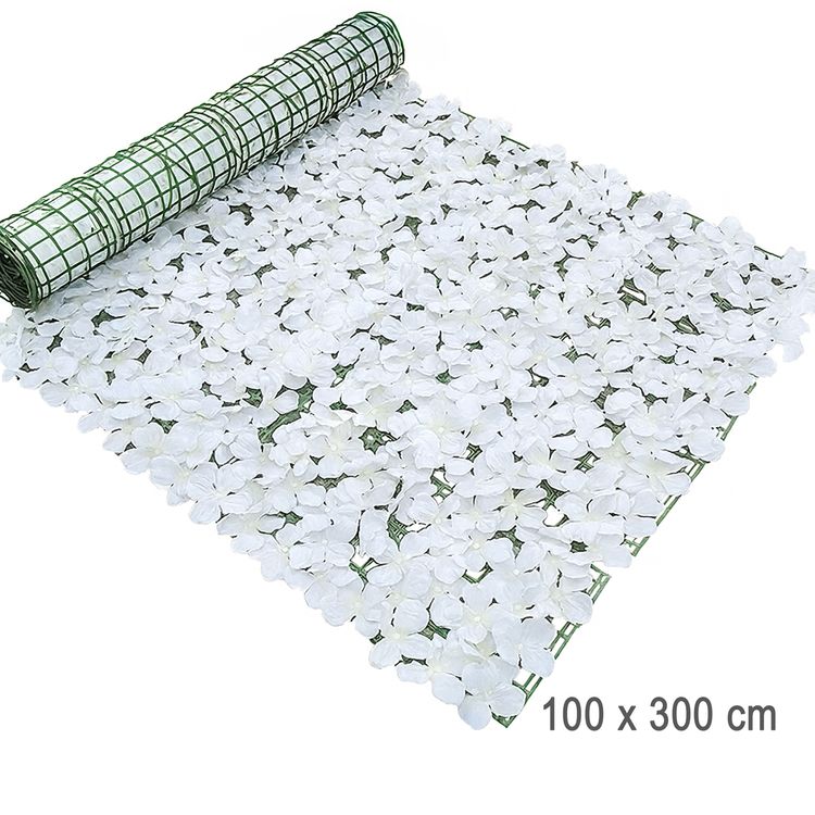 Blumenwand Weiß 100 x 300 cm künstliche Blütenwand Deko Hochzeit & Geburtstag Aufgerollte Blumenwand