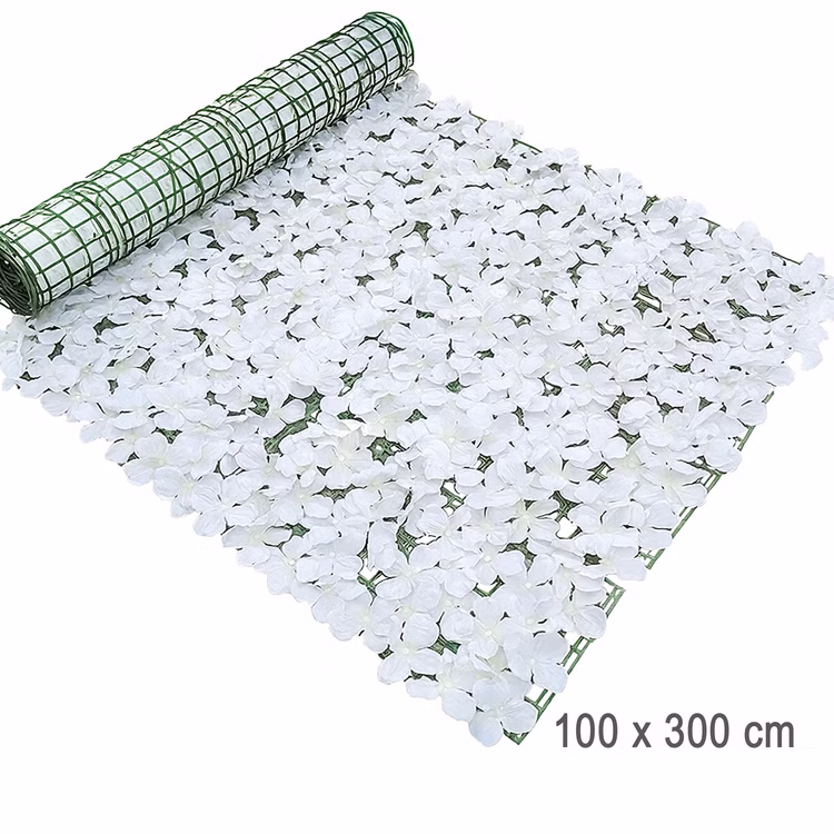 Blumenwand Weiß 100 x 300 cm künstliche Blütenwand für Hochzeit, Geburtstag & Event Fotowand festliche Deko Dekoration Aufgerollte Blumenwand mit Maßangaben von 100 mal 330 Zentimeter