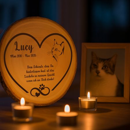 Personalisierte Baumscheibe 30 cm Gedenktafel an deine Katze mit Gravur Andenken
