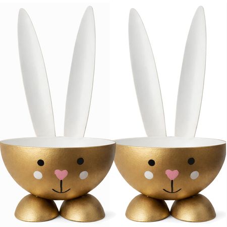 2 Eierbecher Hase Gold aus Metall Osterhase 10 cm gedeckter Tisch Ostern