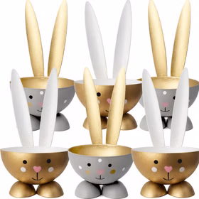 Eierbecher-Set Gold & Grau Hase Bunny 6 Stück Osterhasen-Brunch Tisch-Deko Oster-Deko Dekoration Frühling Osterfest Osterbrunch Tisch-Deko Goldener Hasen-Eierbecher mit Maßangabe 10 cm Höhe, Vorderansicht auf weißem Hintergrund.
