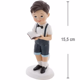 Kommunionsfigur Junge mit Bibel und festlicher Kleidung, Höhe ca. 15,5 cm – ideale Tortenfigur für Kommunionskuchen.