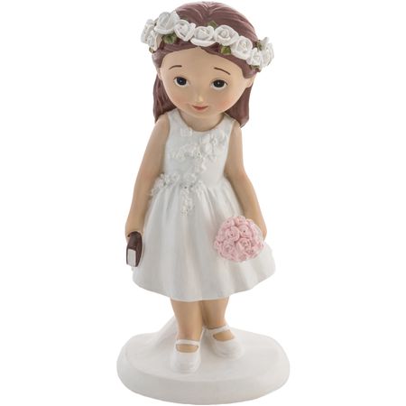 Kommunion Figur Mädchen mit Bibel & Blumenkranz 15 cm Torten-Deko Erstkommunion