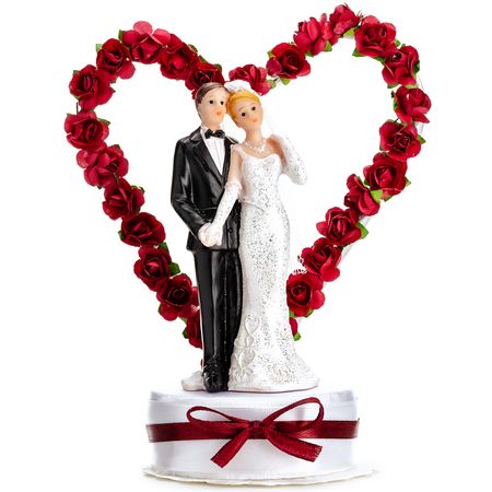 Figur Hochzeitspaar Herz Rot 16 cm Tortenaufsatz Tisch-Deko Party-Zubehör