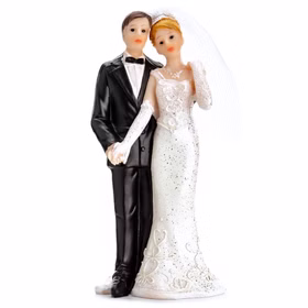 Tortenaufsatz Hochzeitspaar 11 cm, Braut in weißem Kleid mit Schleier und Bräutigam im schwarzen Anzug, detailreiche Hochzeitsfigur.
