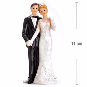 Tortenfigur Hochzeitspaar mit Größenangabe 11 cm, klassische Braut- und Bräutigamfigur für Hochzeitstorte oder Tischdekoration.