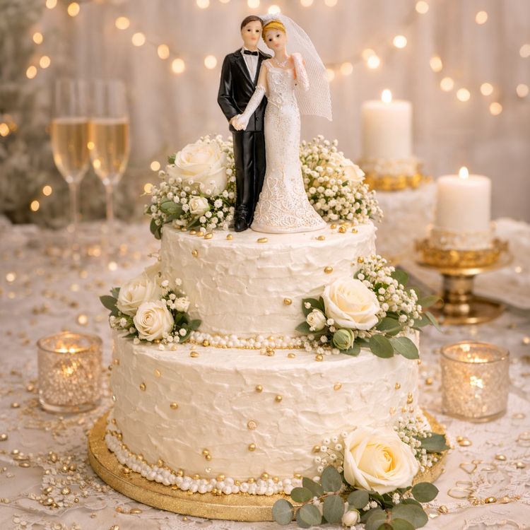Tortenaufsatz Hochzeitspaar 11 cm, Braut in weißem Kleid mit Schleier und Bräutigam im schwarzen Anzug, detailreiche Hochzeitsfigur.
