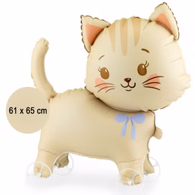 Folienballon Katze Kitty 61 x 65 cm mit Maßangabe, Ballon auf Rädern, ideal für Geburtstag und Kinderparty Deko.