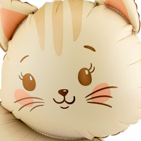 Detailaufnahme Katze Folienballon Kitty, niedliches Gesicht mit großen Augen, perfekter Luftballon für Kinderparty.
