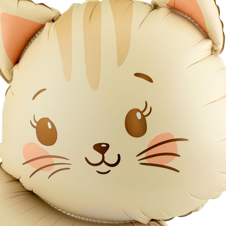 Katze Folienballon Kitty 61 x 65 cm auf Rädern, niedliches Tiermotiv mit Schleife, Party-Deko Luftballon Kindergeburtstag.