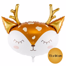 Reh Folienballon Feli mit Größenangabe 73 x 64 cm, Tierballon für Kindergeburtstag und Party-Deko.