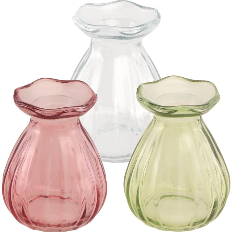 Mini Glasvase Corolle 7 x 9 cm in Rosa, kleine Blumenvase mit gewelltem Rand für Tisch-Deko.