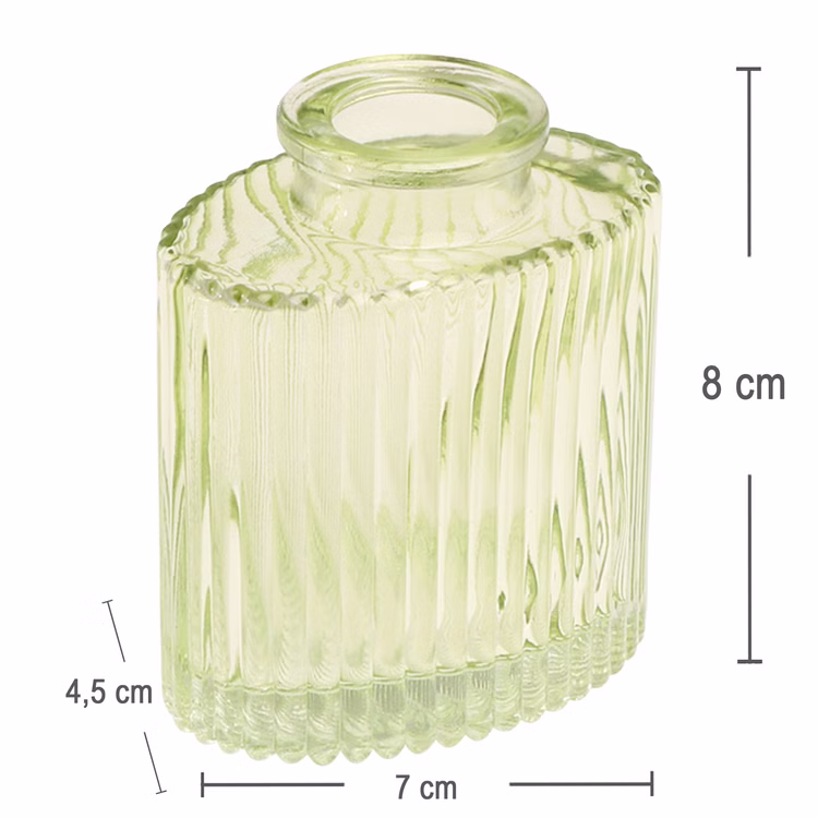 Mini Glasvasen-Set 3er Rosa grün Klar Tisch-Deko Hochzeit Geburtstag gedeckter Tisch Familienfeier Festtafel Kommunion Jubiläum Möbel & Wohnen Accessoires Maßdarstellung der grünen Mini-Glasvase mit kompakten Abmessungen für kleine Blumenarrangements.