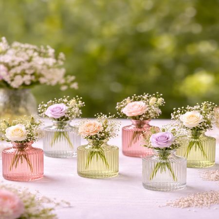 Mini Glasvasen-Set 6er Rosa Grün Klar Tisch-Deko Hochzeit Geburtstag