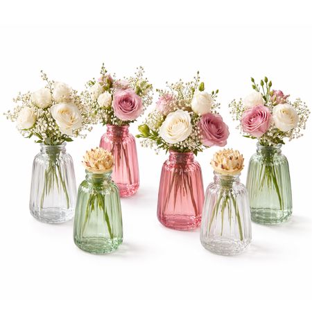 Glasvasen Verone 6er Tischvase Rosa Grün & Transparent Tisch-Deko