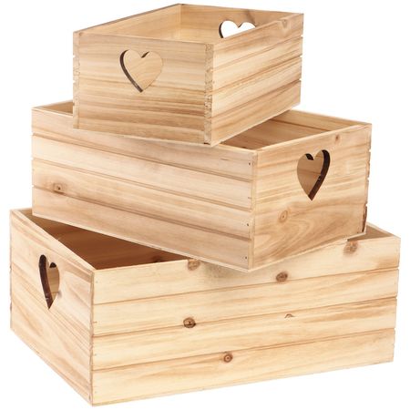 3er Set Holzkisten mit Herz 3 Größen Aufbewahrung Deko Geschenkbox