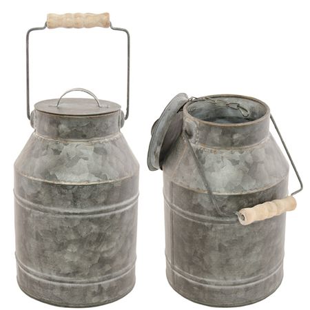 Deko Milchkanne aus Zink 22 x 9 cm mit Deckel Tisch-Deko Vase 