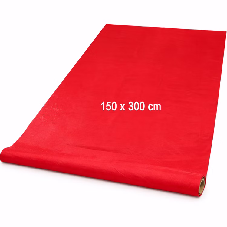 Teppichläufer 150 x 300 cm Einweg-Teppich Hochzeit Geburtstag Party-Deko Bodenläufer Party-Zubehör Teppich Events Roter Event-Teppich aus Vlies mit Maßangabe 150 x 300 cm auf weißem Hintergrund dargestellt.